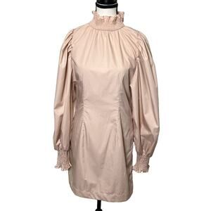 En Saison Long Balloon Sleeve Poplin Mock Neck Dress Blush Pink-Peach Size XS